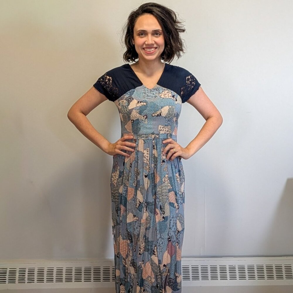 Blue and Pastel Patterned Long Dress